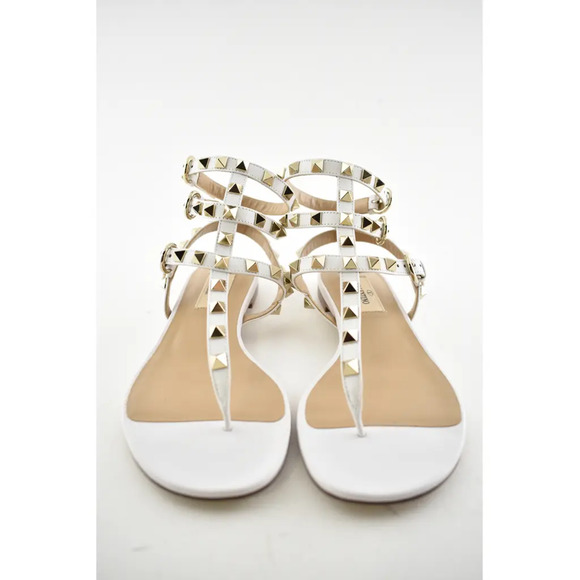 Valentino Rockstud White Leather Triple Ankle Strap Gladiator Flat Sandal 35.5 - Picture 5 of 12